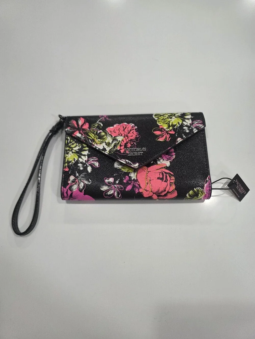 Victoria's Secret Floral Wallet Wristlet Clutch NWT Black Pink - Picture 4 of 10